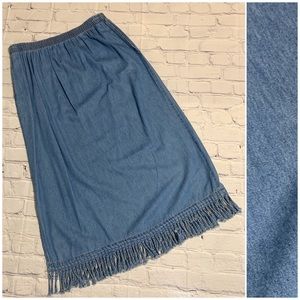 Vintage Light Wash Blue Denim Jean Fringe Skirt XL